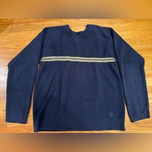 Tommy Hilfiger Striped V-Neck Sweater Navy Blue 100% Cotton